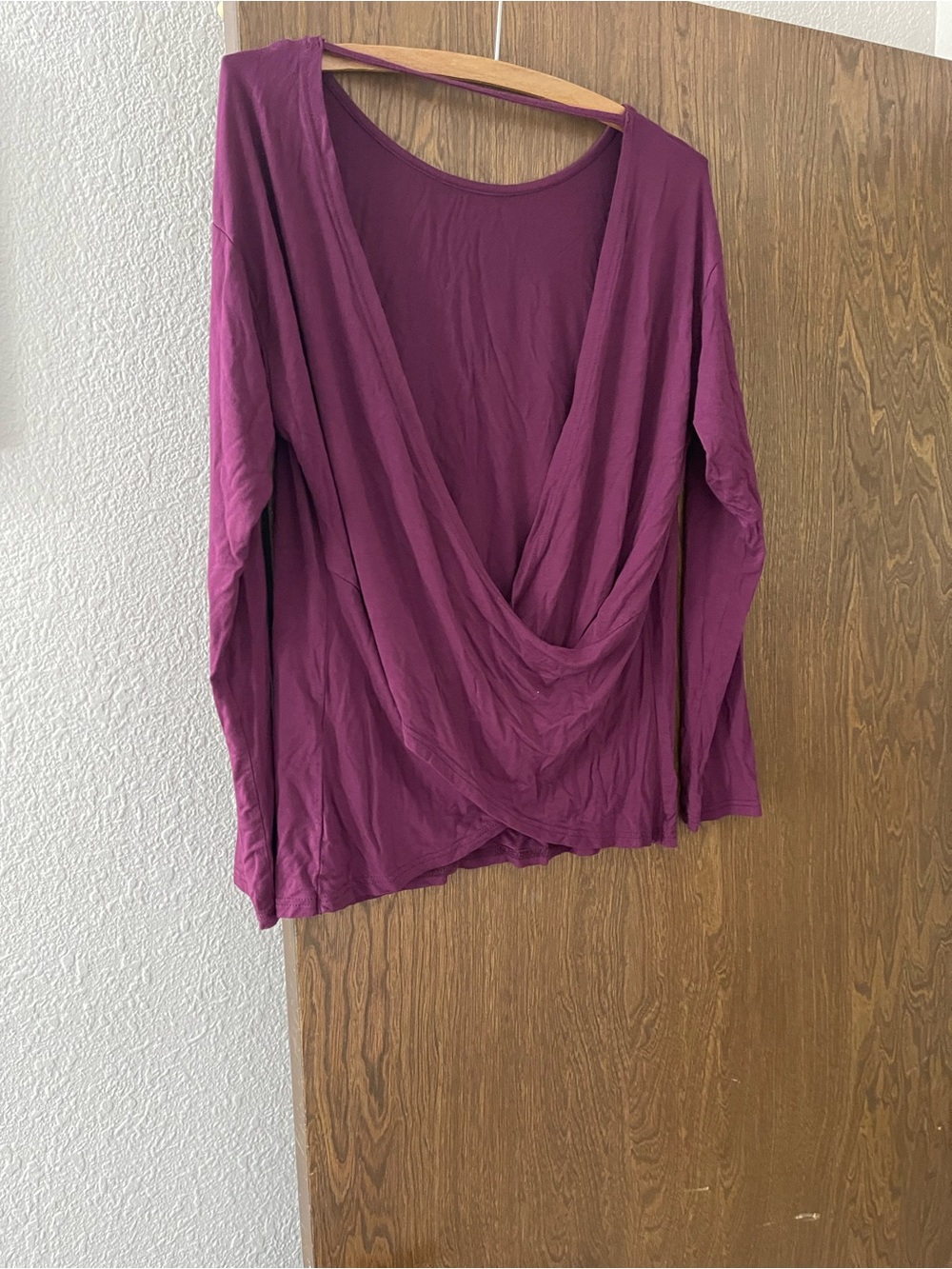 Draped V-Neck Long Sleeve Top - Plum